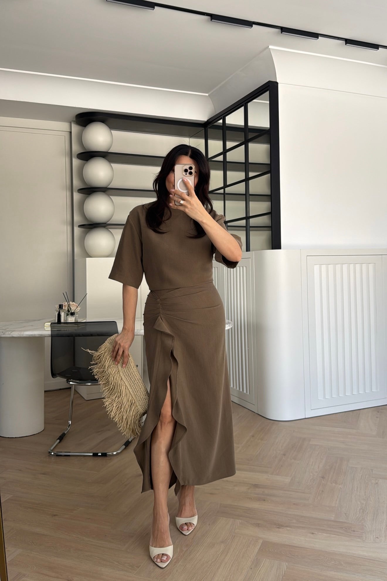 Zr model morley dress with side ruffle details