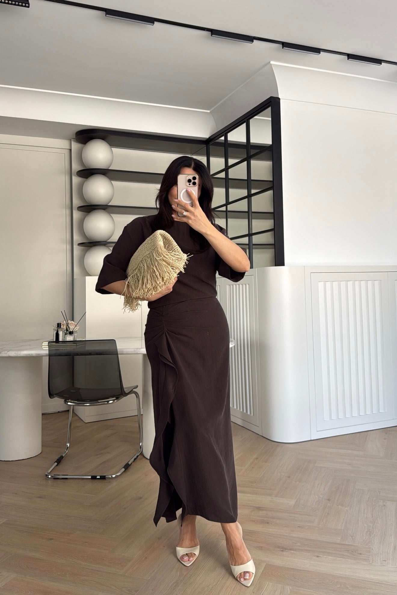 Zr model morley dress with side ruffle details