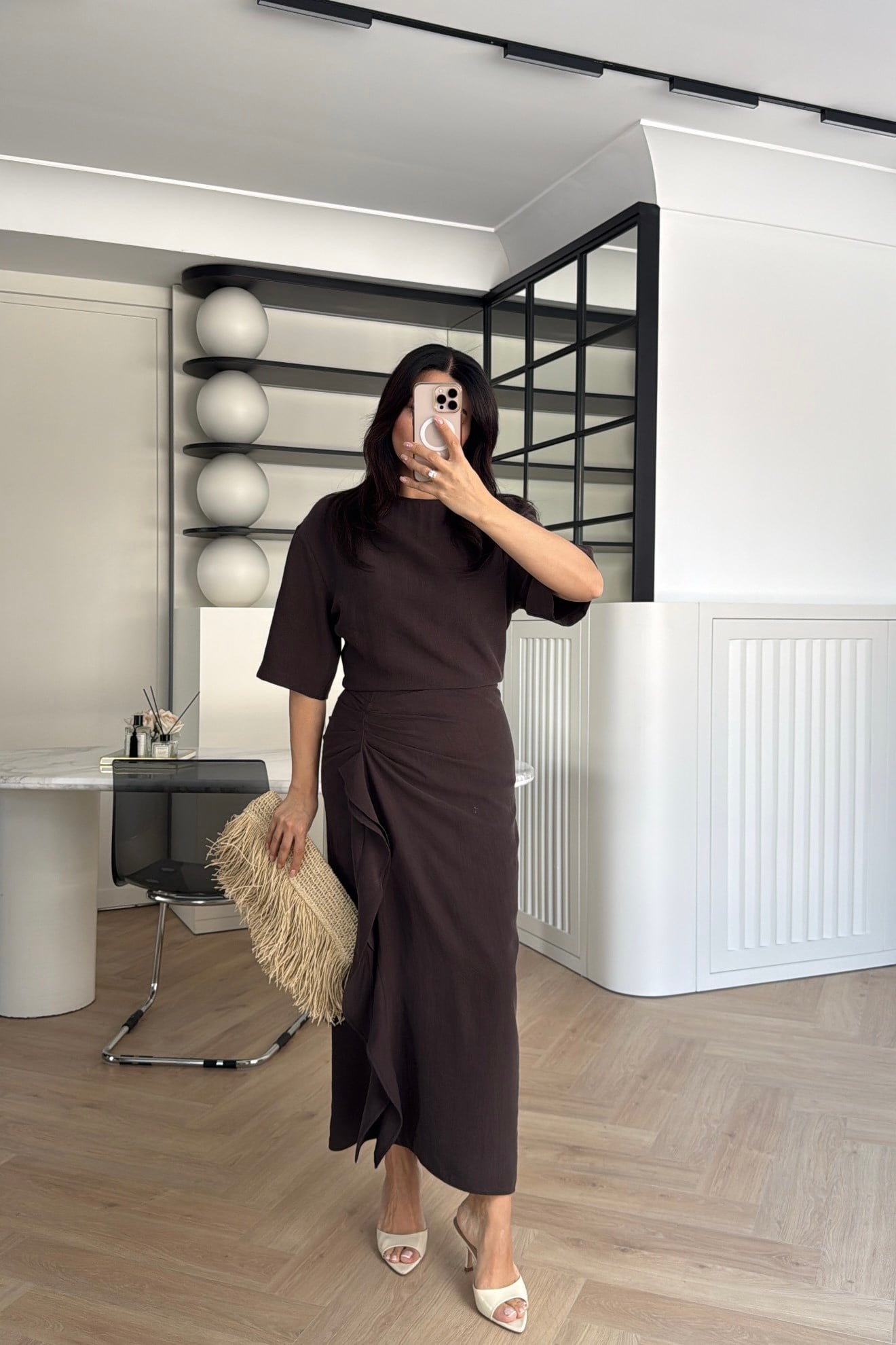 Zr model morley dress with side ruffle details