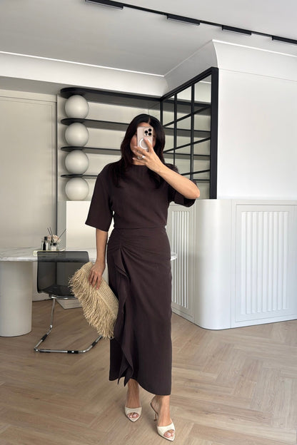 Zr model morley dress with side ruffle details