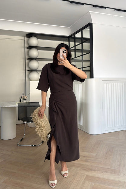 Zr model morley dress with side ruffle details