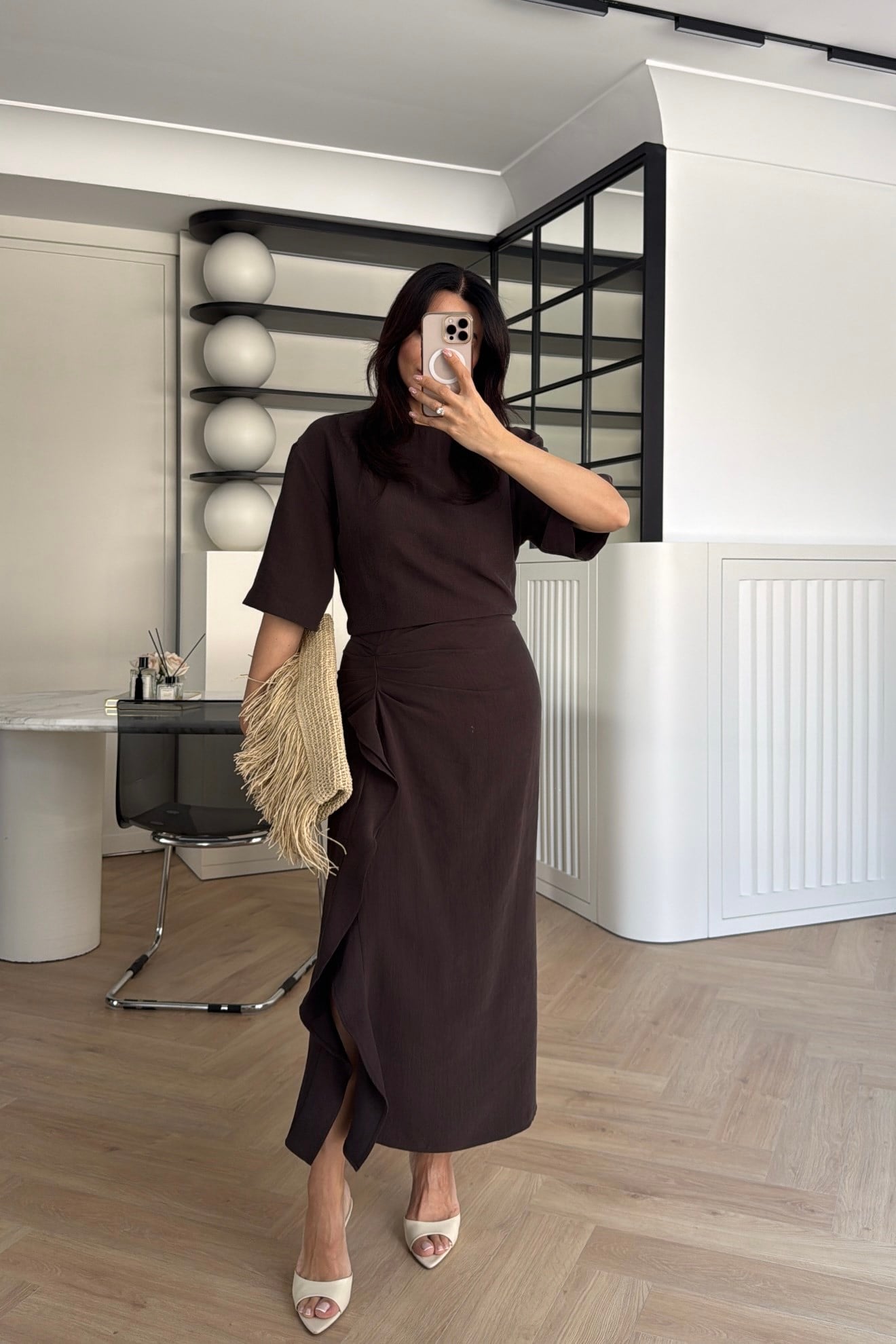 Zr model morley dress with side ruffle details