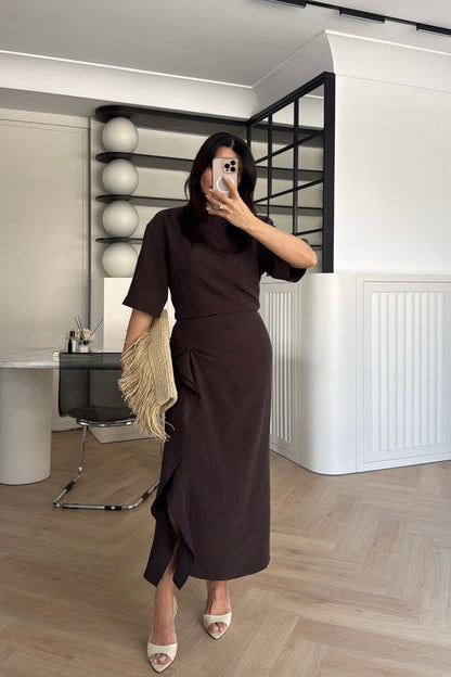 Zr model morley dress with side ruffle details
