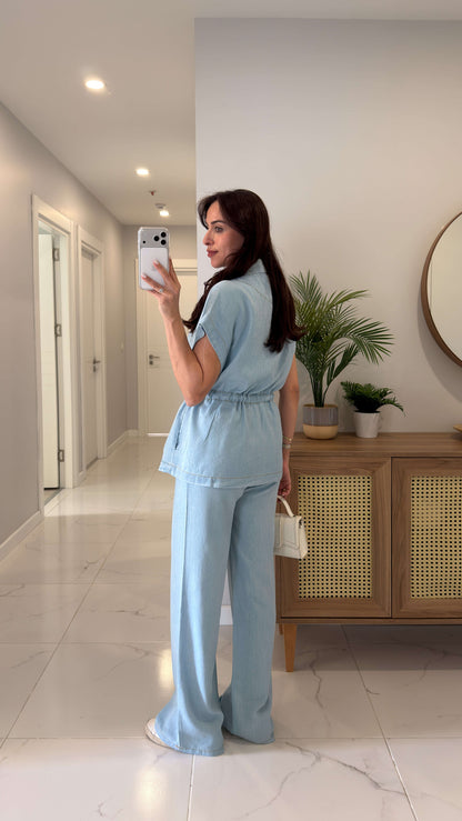 Belted Jeans tencel vest set