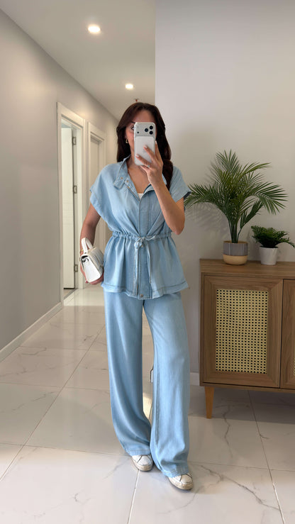 Belted Jeans tencel vest set