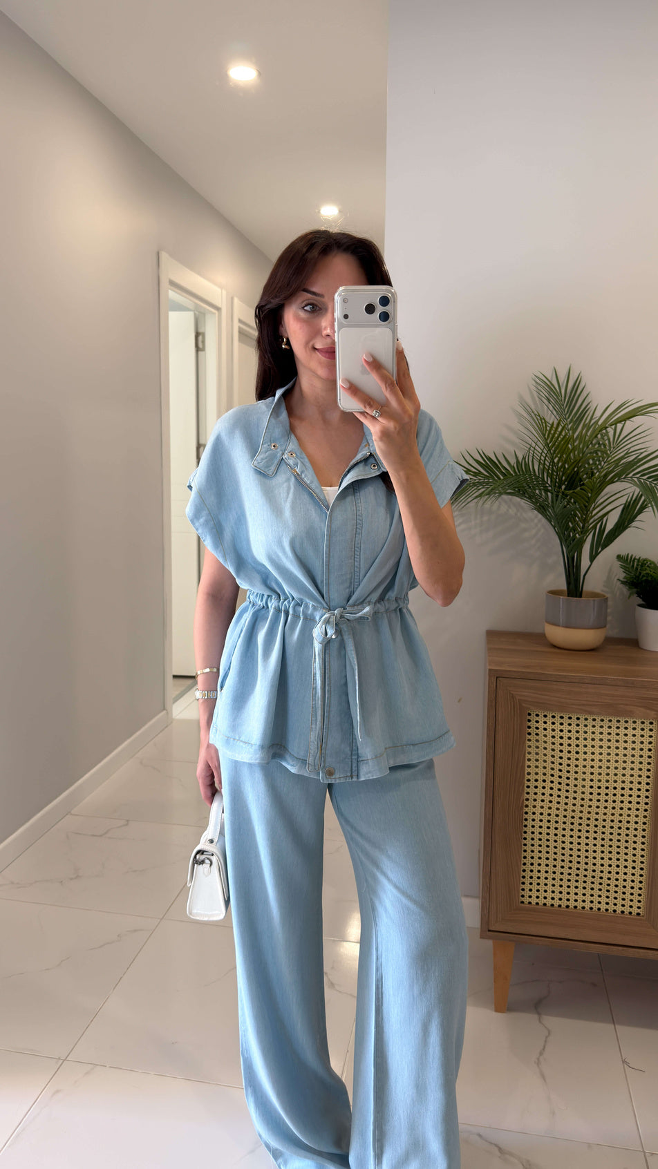 Belted Jeans tencel vest set