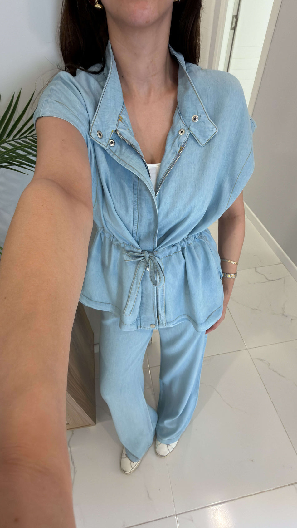 Belted Jeans tencel vest set