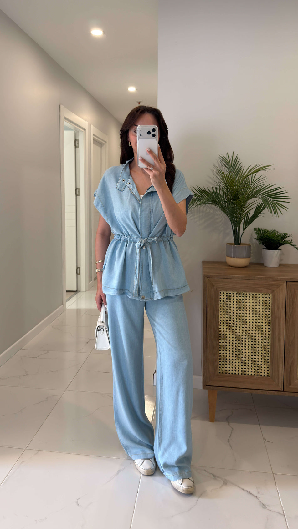 Belted Jeans tencel vest set