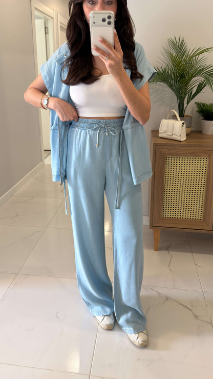 Belted Jeans tencel vest set
