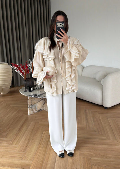 Willma Ruffled Shirt -brown