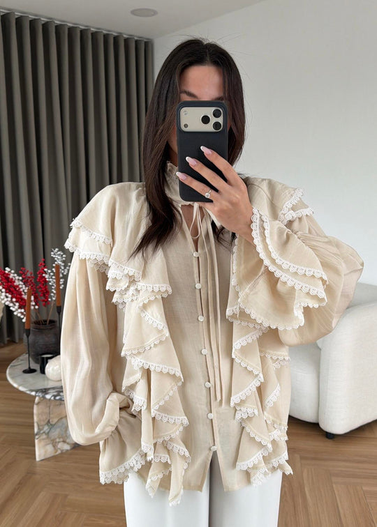 Willma Ruffled Shirt -brown