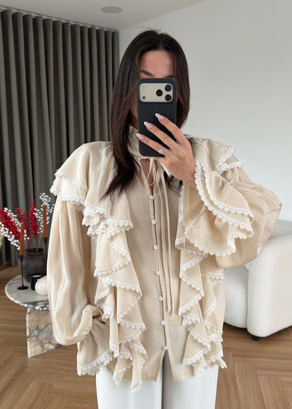 Willma Ruffled Shirt -brown