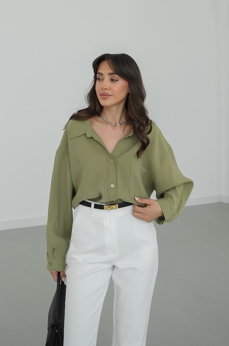 Modal fabric oversized shirt-olive green