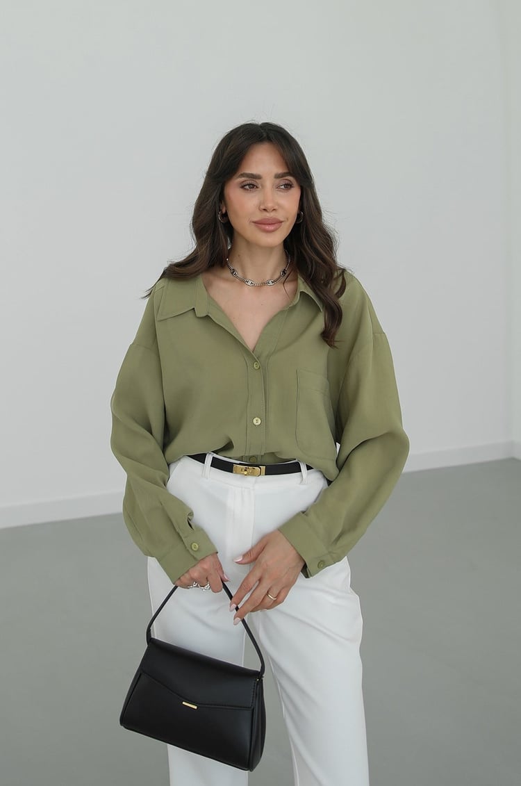 Modal fabric oversized shirt-olive green