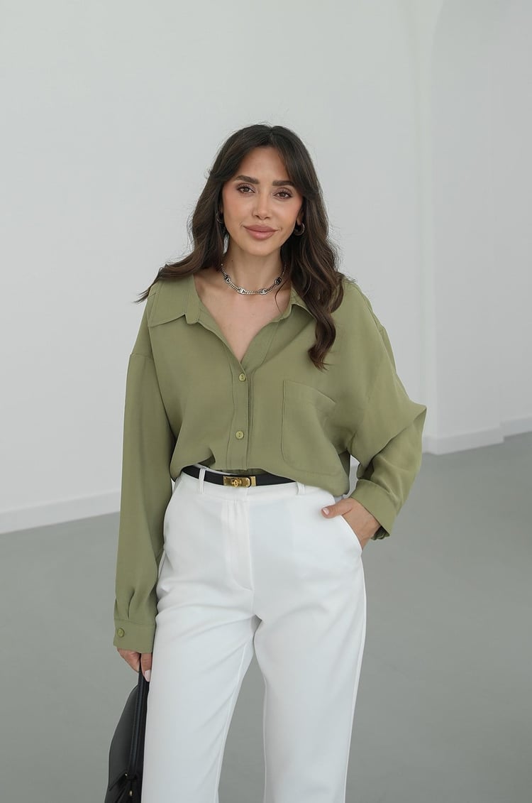 Modal fabric oversized shirt-olive green