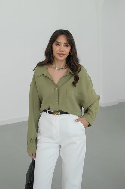 Modal fabric oversized shirt-olive green