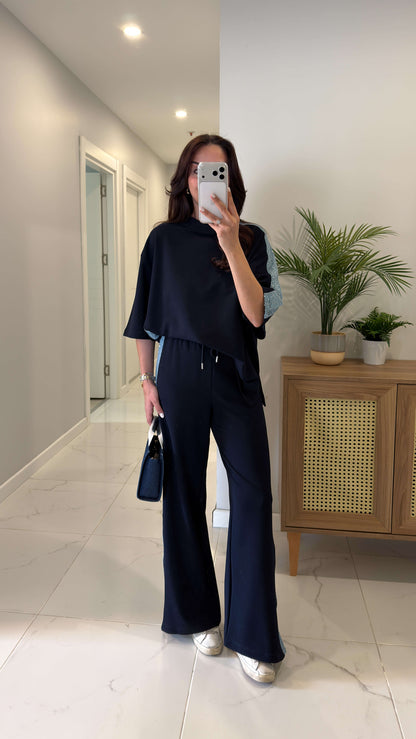 Navy blue Denim Tracksuit with Sequin Trim