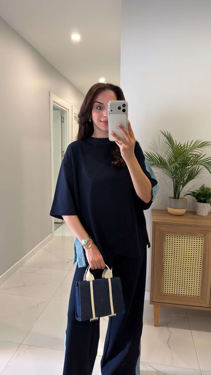 Navy blue Denim Tracksuit with Sequin Trim