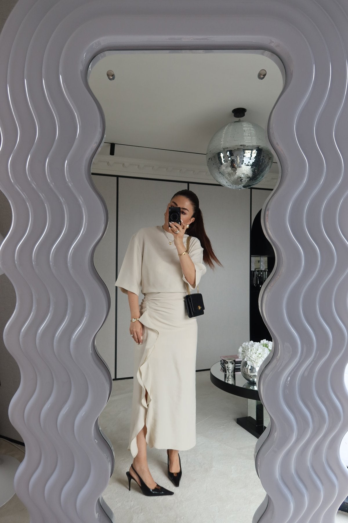 Zr model morley dress with side ruffle details