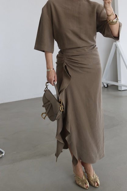 Zr model morley dress with side ruffle details