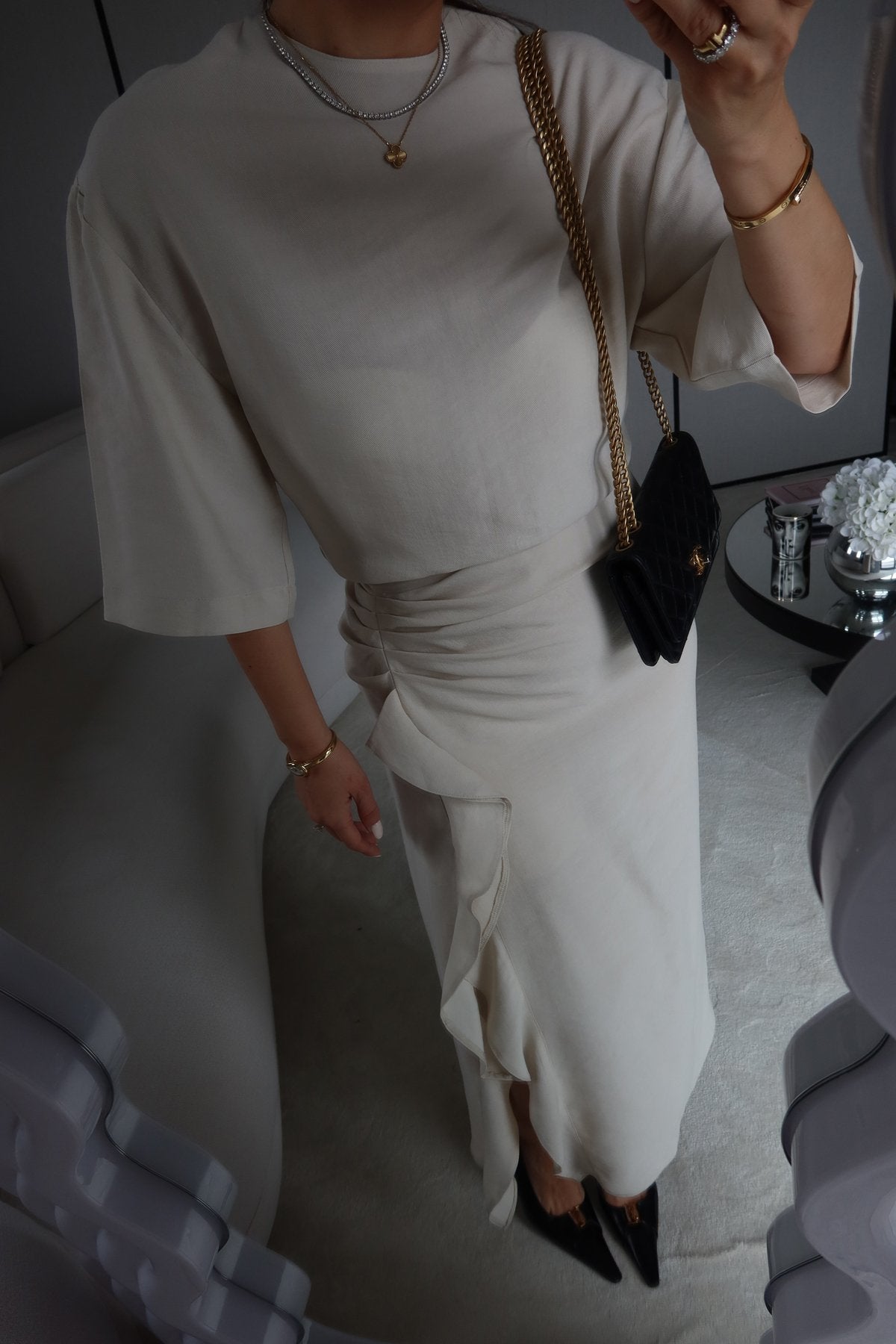 Zr model morley dress with side ruffle details