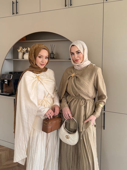 Khaki starfish brooch cape detail muslin trouser set