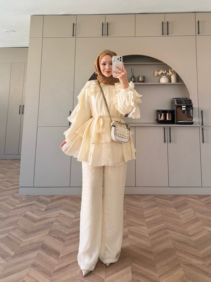 Luna Ruffle Modest Co-ord Set – cream