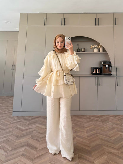 Luna Ruffle Modest Co-ord Set – cream