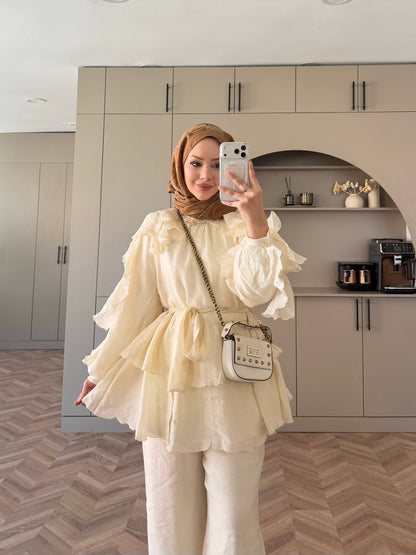Luna Ruffle Modest Co-ord Set – cream
