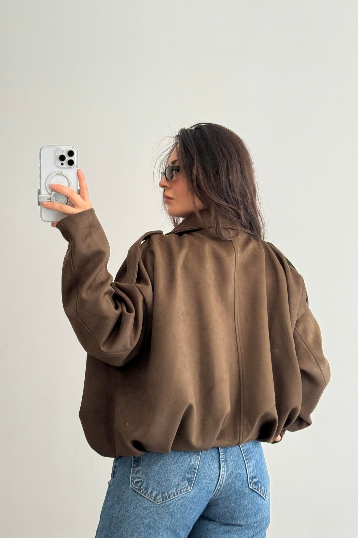 Zr model faux suede bomber jacket