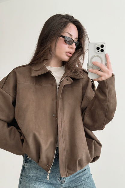 Zr model faux suede bomber jacket