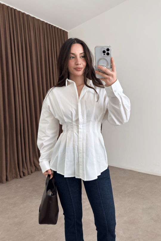 Zara Model Pleated Waist-Fit Shirt