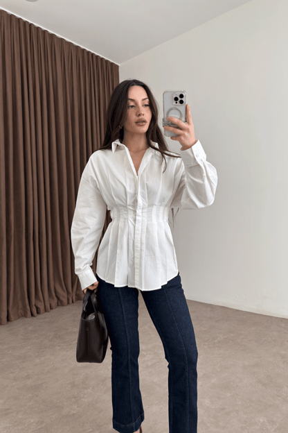 Zara Model Pleated Waist-Fit Shirt
