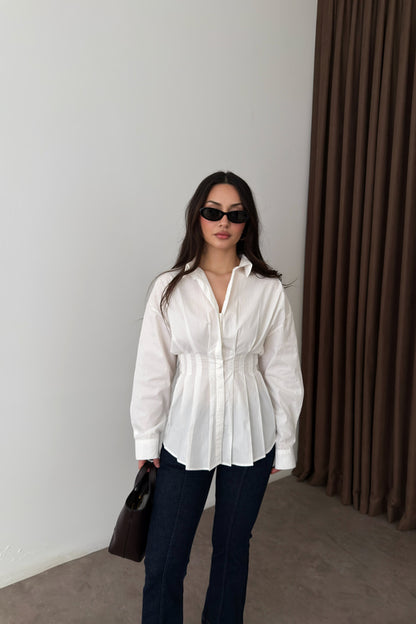 Zara Model Pleated Waist-Fit Shirt