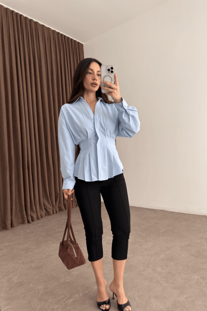 Zara Model Pleated Waist-Fit Shirt