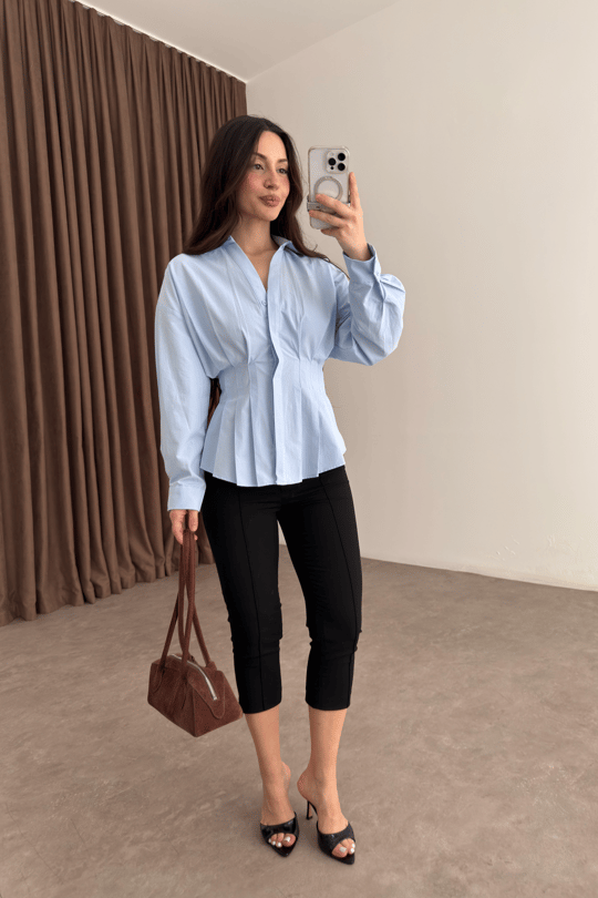 Zara Model Pleated Waist-Fit Shirt