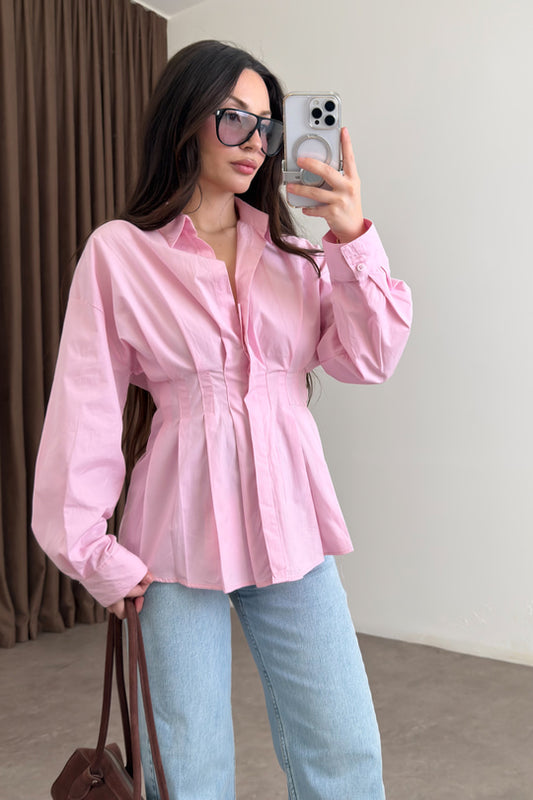 Zara Model Pleated Waist-Fit Shirt