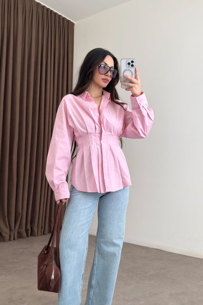 Zara Model Pleated Waist-Fit Shirt