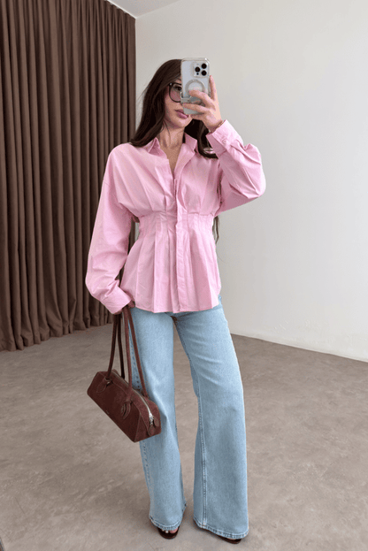 Zara Model Pleated Waist-Fit Shirt