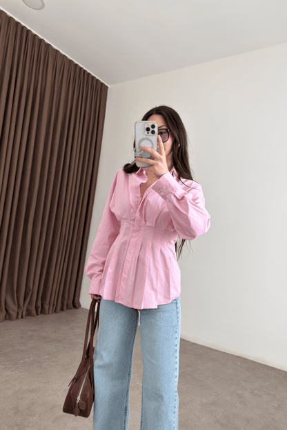 Zara Model Pleated Waist-Fit Shirt