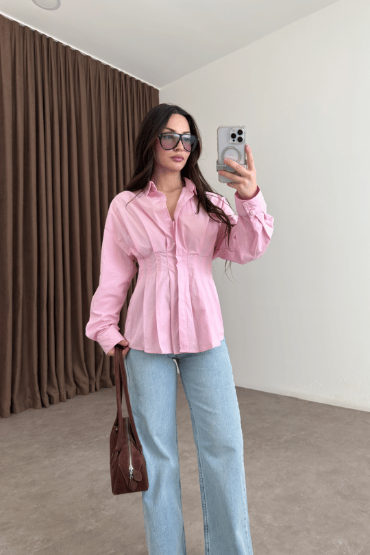 Zara Model Pleated Waist-Fit Shirt