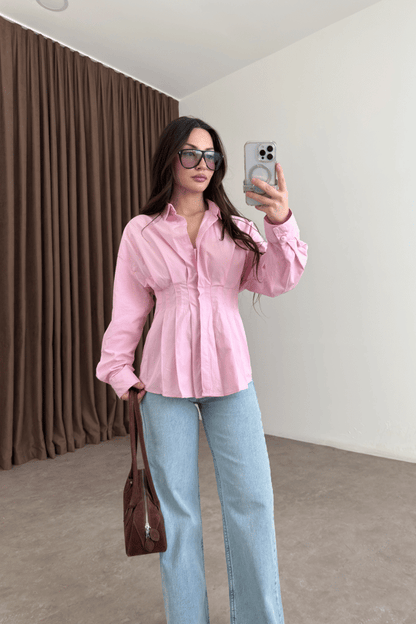 Zara Model Pleated Waist-Fit Shirt